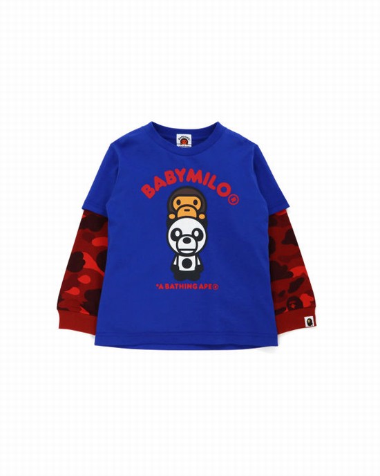 Camiseta Bape Color Camo Milo Panda Layered Long Sleeve Niños Azules | WHVDK-3154