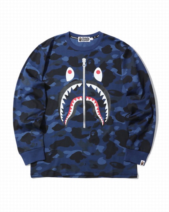 Camiseta Bape Color Camo Shark Hombre Azul Marino Azules | OERDY-5904