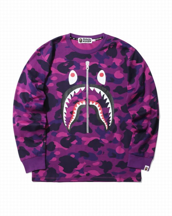 Camiseta Bape Color Camo Shark Hombre Moradas | KDNOC-8743