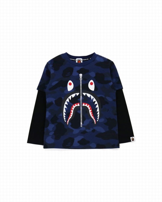 Camiseta Bape Color Camo Shark Layered Niños Azul Marino Azules | EJYUG-9023