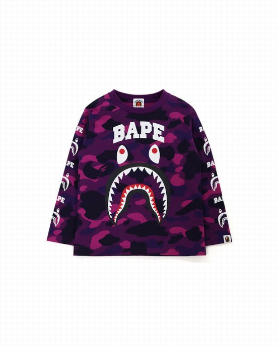 Camiseta Bape Color Camo Shark Print Niños Moradas Oscuro | WZQAB-7149