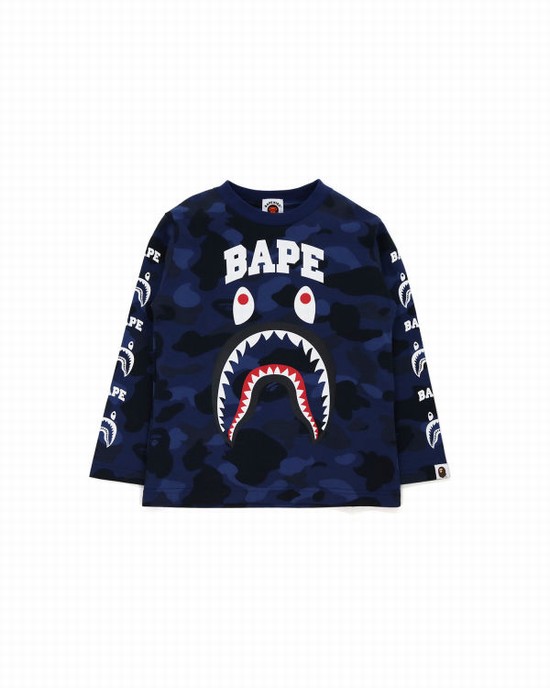 Camiseta Bape Color Camo Shark Print Niños Azul Marino Azules | XBUIW-7310