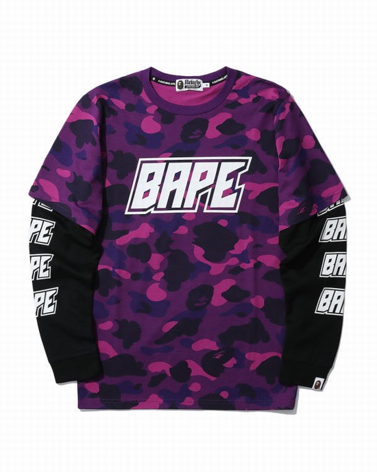 Camiseta Bape Color Camo layered Hombre Moradas | RZAGI-6502