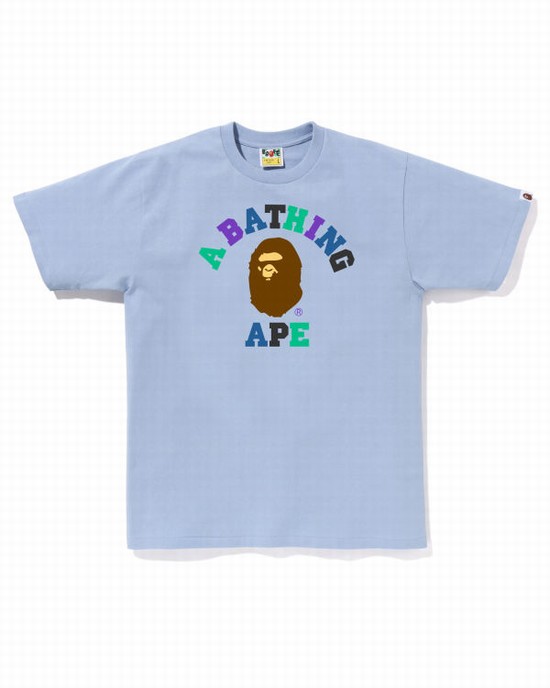 Camiseta Bape Colors College Hombre Azules Claro | KGSYF-8235