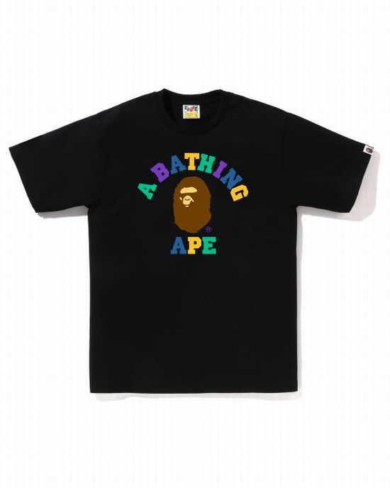 Camiseta Bape Colors College Hombre Negras | IBVSP-4782