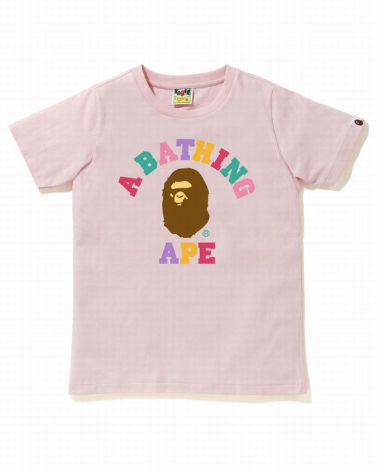 Camiseta Bape Colors College Mujer Rosas | NXHTD-7396