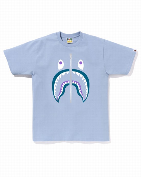 Camiseta Bape Colors Shark Hombre Azules Claro | DRGCE-2356