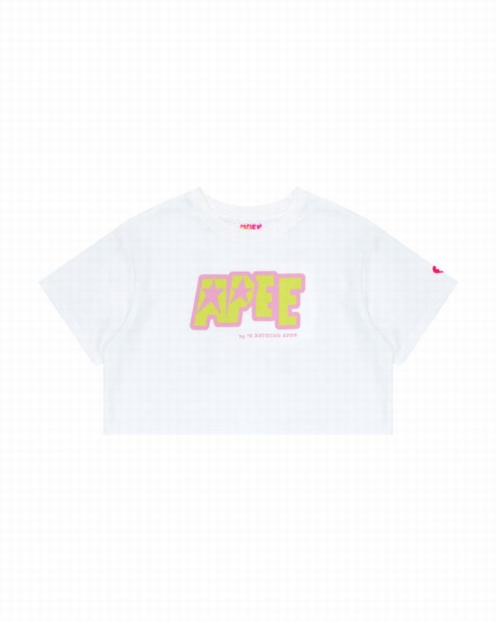 Camiseta Bape Double logo cropped Mujer Blancas | KUBAS-6751