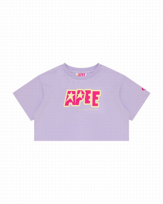 Camiseta Bape Double logo cropped Mujer Moradas | SDPGW-3471