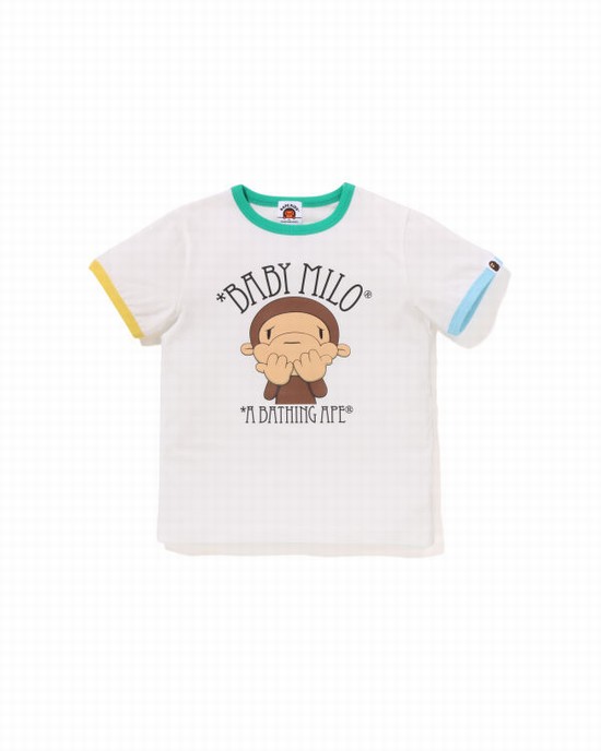 Camiseta Bape Drawn Milo Shy Ringer Niños Blancas | AUEXZ-1790