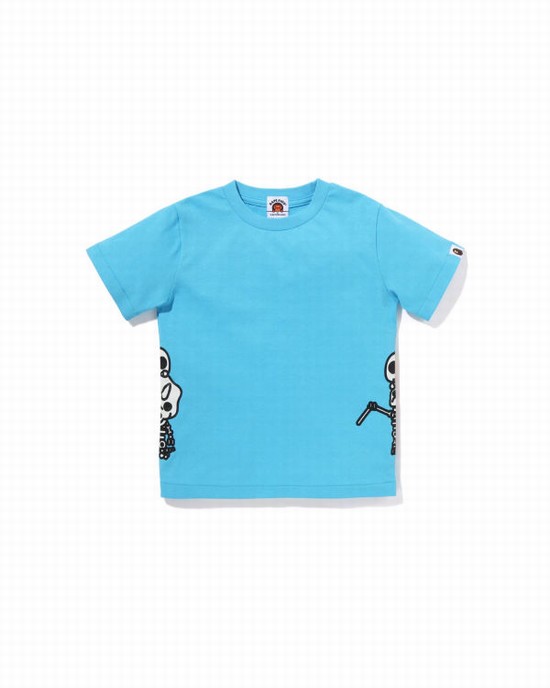 Camiseta Bape Glow In The Dark Bone Dinosaur Niños Azules | HVXUP-5328