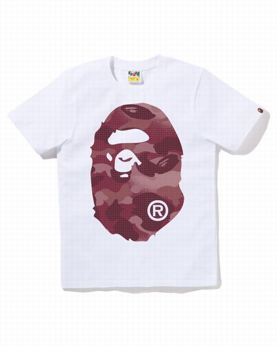 Camiseta Bape Grid Camo Big Ape Head Mujer Blancas | TXPLZ-8739