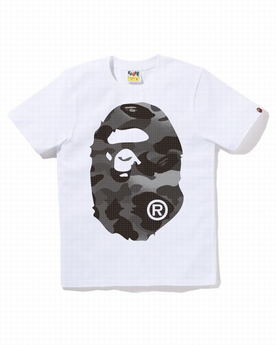 Camiseta Bape Grid Camo Big Ape Head Mujer Blancas | UAWGR-2365