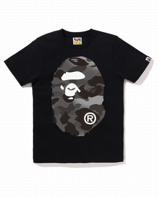 Camiseta Bape Grid Camo Big Ape Head Mujer Negras | UYTMP-5906