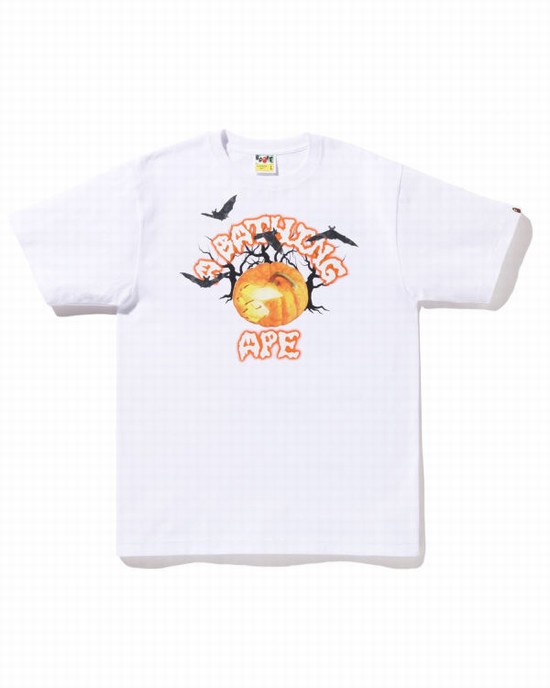 Camiseta Bape Halloween Jack O' Lantern College Hombre Blancas | TBDPC-9360