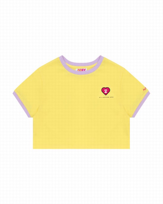 Camiseta Bape Heart cropped Mujer Amarillo | PVETI-6481