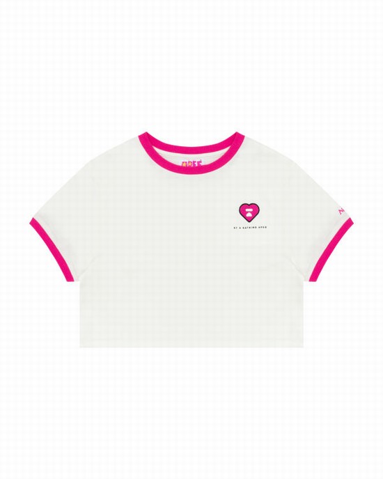 Camiseta Bape Heart cropped Mujer Blancas | TPSNH-3208