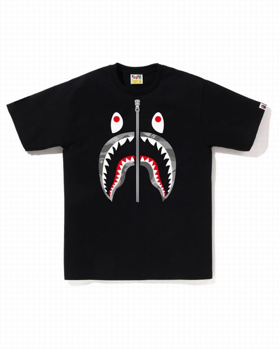 Camiseta Bape Honeycomb Camo Shark Hombre Negras | GZUNE-3197