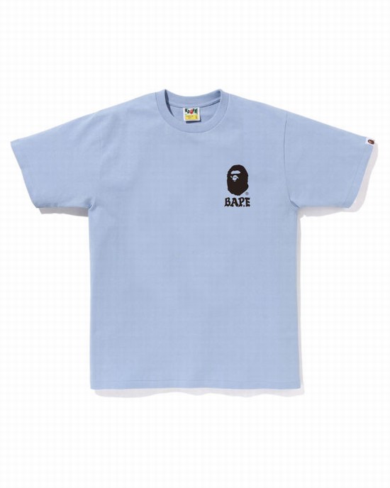 Camiseta Bape Japan Culture Lettered Hombre Azules | BDPOY-9307