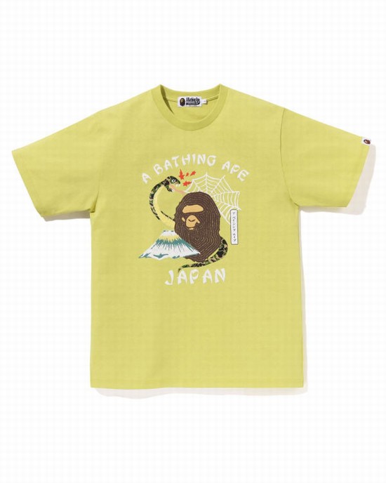 Camiseta Bape Japanese Culture Hombre Amarillo | ZUGKO-6892