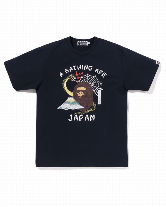 Camiseta Bape Japanese Culture Hombre Azul Marino Azules | CUTSV-8274