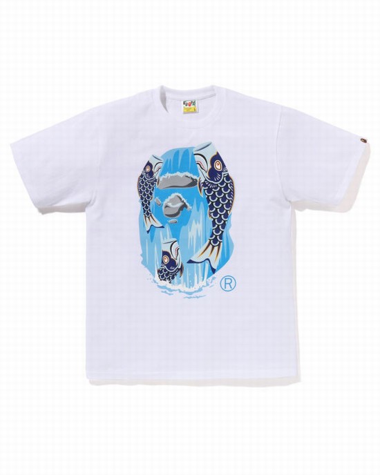 Camiseta Bape Koinobori Waterfall Ape Head Hombre Blancas | FDHRX-9748