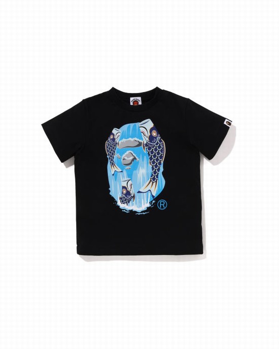 Camiseta Bape Koinobori Waterfall Ape Head Niños Negras | YRXPV-7123