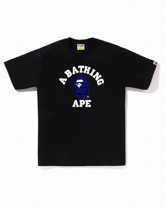 Camiseta Bape Logo Monogram College Hombre Negras | XSRHN-8617