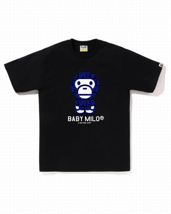 Camiseta Bape Logo Monogram Milo Hombre Negras | FSQGC-0947