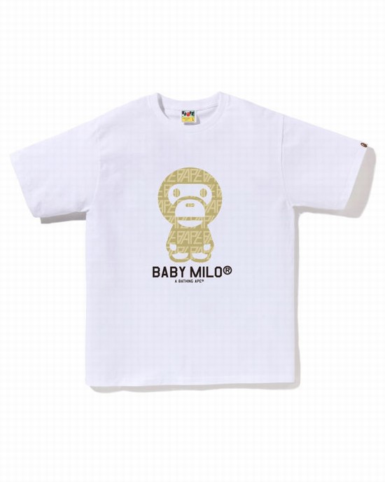 Camiseta Bape Logo Monogram Milo Hombre Blancas | JKPNA-7098