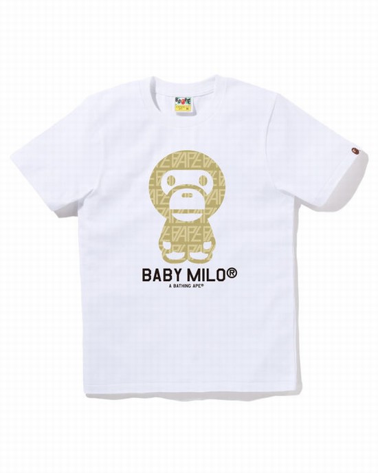 Camiseta Bape Logo Monogram Milo Mujer Blancas | PRLYE-4302