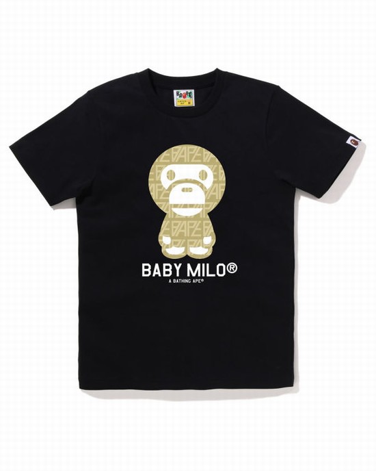 Camiseta Bape Logo Monogram Milo Mujer Negras | OHXTI-5869