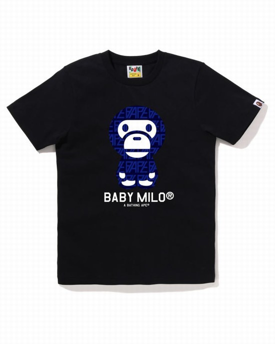 Camiseta Bape Logo Monogram Milo Mujer Negras | PIQAC-6194