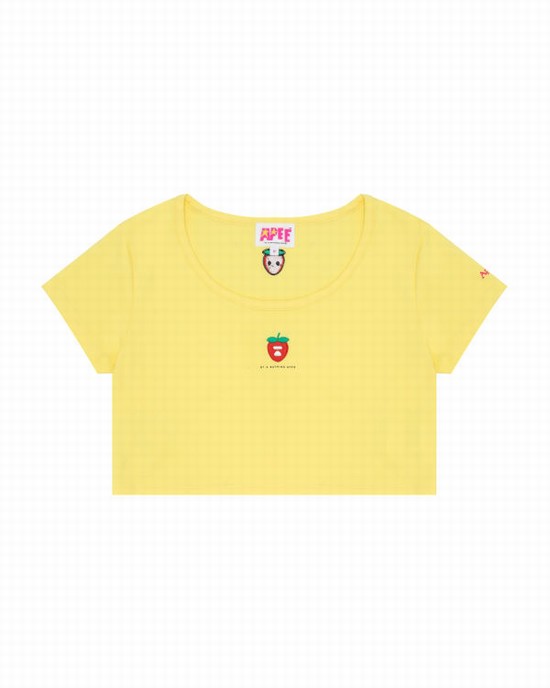 Camiseta Bape Logo berry Mujer Limón Amarillo | BWHUR-5893