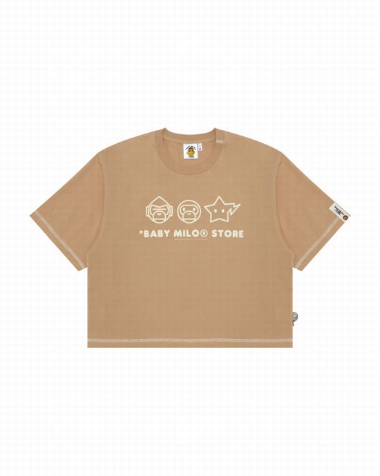 Camiseta Bape Logo crop fit Mujer Beige | GKMCA-1723