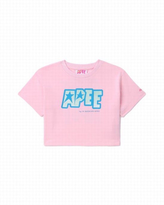 Camiseta Bape Logo printed crop Mujer Rosas | YFAKX-7854