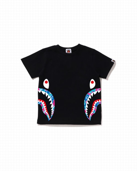 Camiseta Bape Marble Camo Side Shark Niños Negras | GOBCK-0356