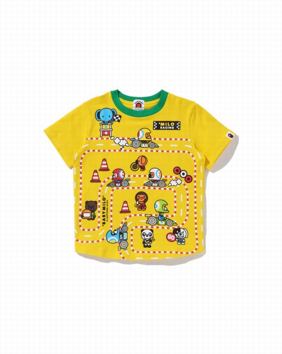 Camiseta Bape Milo Carreras Big Panel Niños Amarillo | ZCOQS-9248