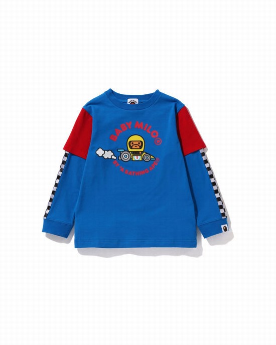 Camiseta Bape Milo Carreras Layered Niños Azules | VMNRF-3912