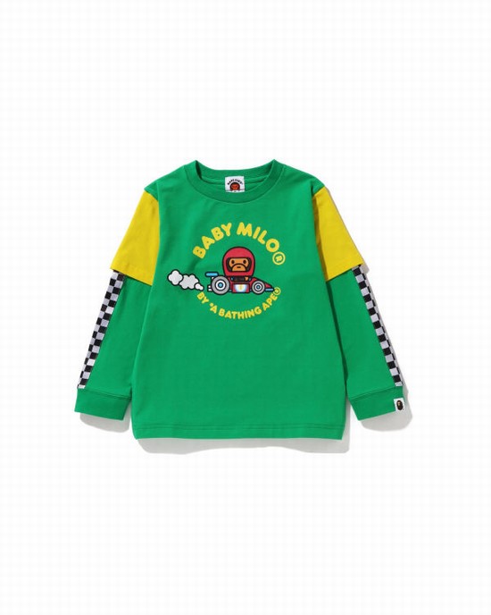 Camiseta Bape Milo Carreras Layered Niños Verde Menta Verde | XOBNH-0267