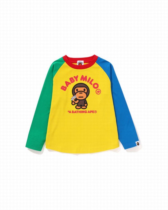 Camiseta Bape Milo Donuts Raglan L/S Niños Amarillo | BLPQM-4501