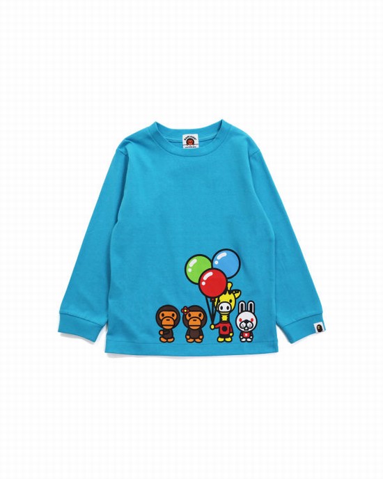 Camiseta Bape Milo & Friends L/S Niños Azules | ESWQJ-6389