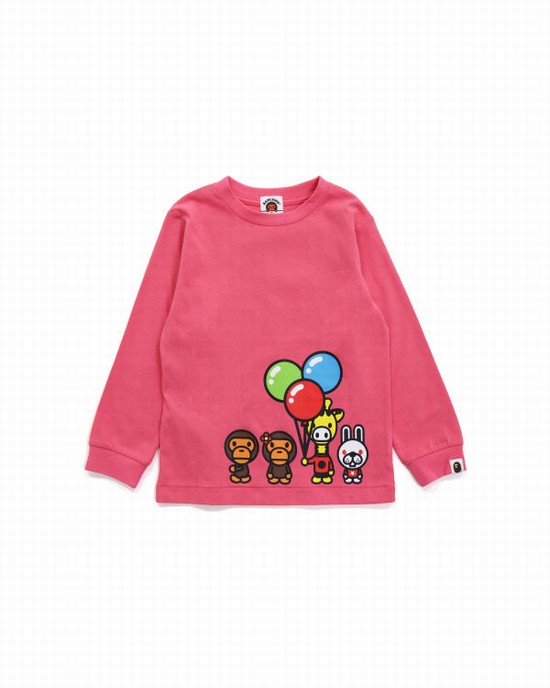 Camiseta Bape Milo & Friends L/S Niños Rosas | RVNAF-8063