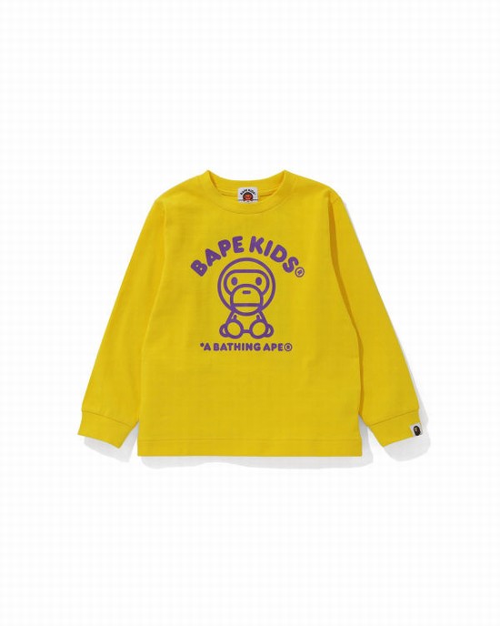 Camiseta Bape Milo Rug L/S Niños Amarillo | SBAPE-5284