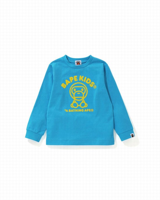 Camiseta Bape Milo Rug L/S Niños Azules | YZQCU-3950