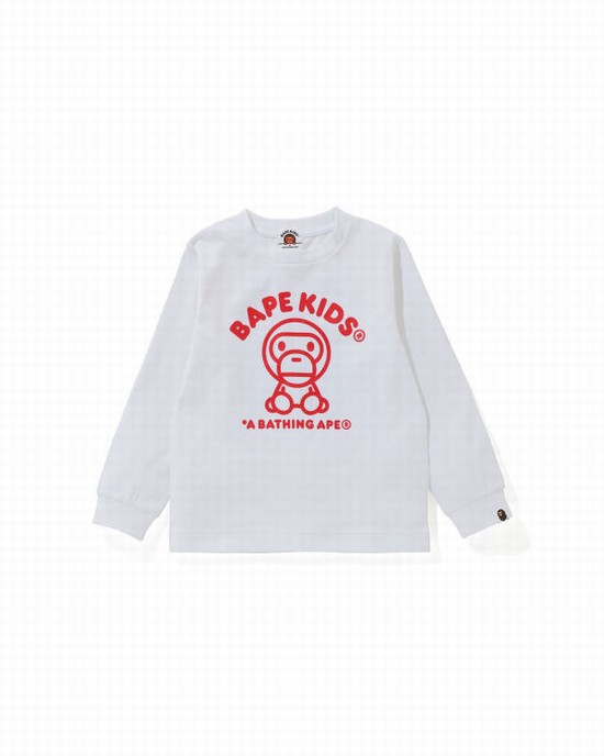 Camiseta Bape Milo Rug L/S Niños Blancas | VHUYP-2917