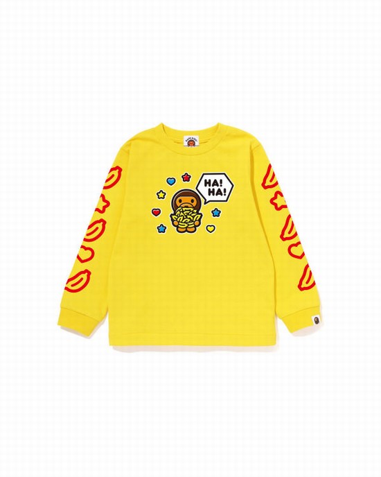 Camiseta Bape Milo Speech Balloon L/S #1 Niños Amarillo | DPBQU-0681