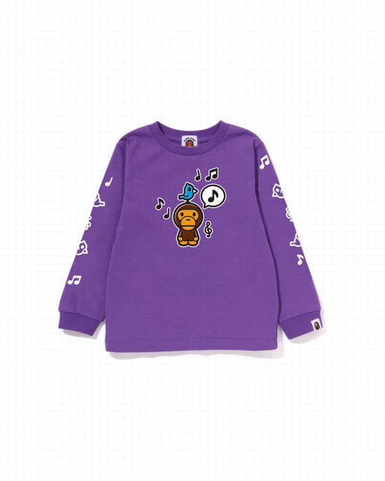 Camiseta Bape Milo Speech Balloon L/S #2 Niños Moradas | YCXJL-9345