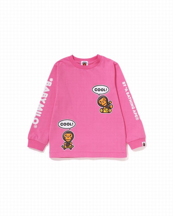 Camiseta Bape Milo Speech Balloon L/S #3 Niños Rosas | LHBMX-4861