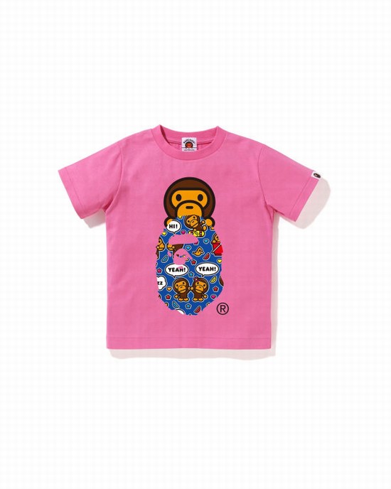 Camiseta Bape Milo Speech Balloon Milo On Ape Head Niños Rosas | QYMSF-0273